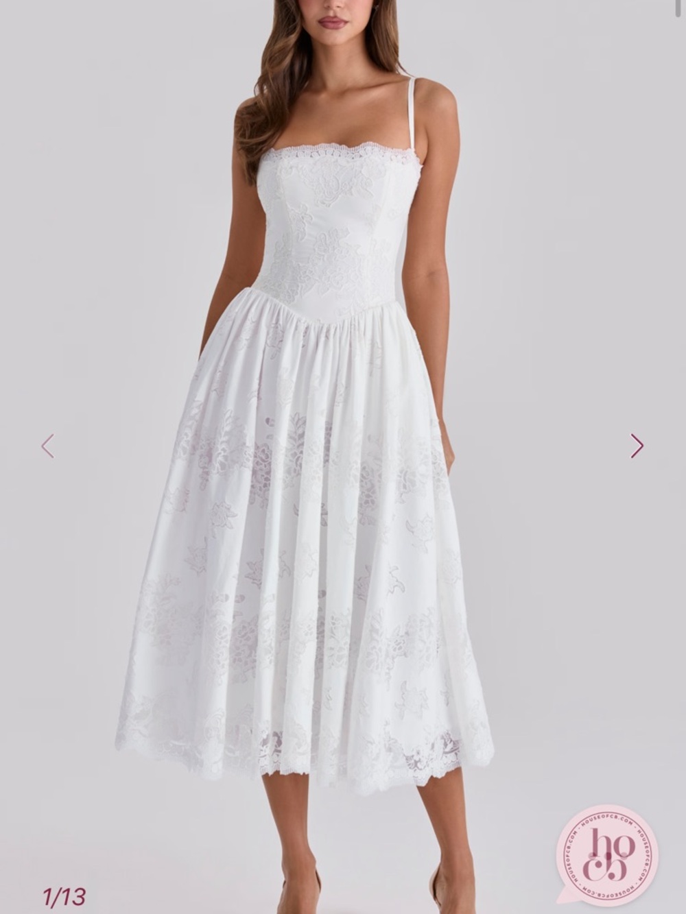 Chloe white custom lace + cotton midi sundress house of cb